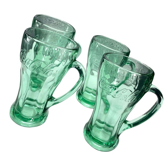 Coca-Cola Vintage Libbey Green Bottle Heavy Duty 14 oz Mug with Handle Set of 4 - Picture 1 of 13